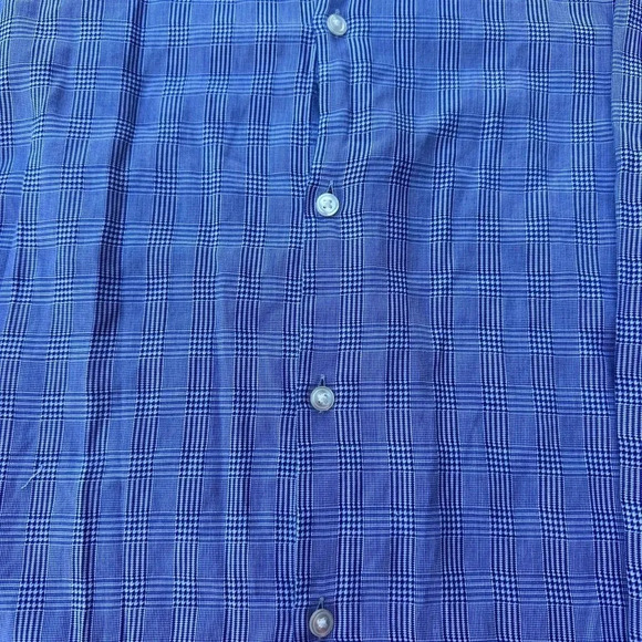 Boss Sharp Fit Checkered Light Blue Collared Button Down Dress Shirt Size 15.5 - Picture 5 of 7